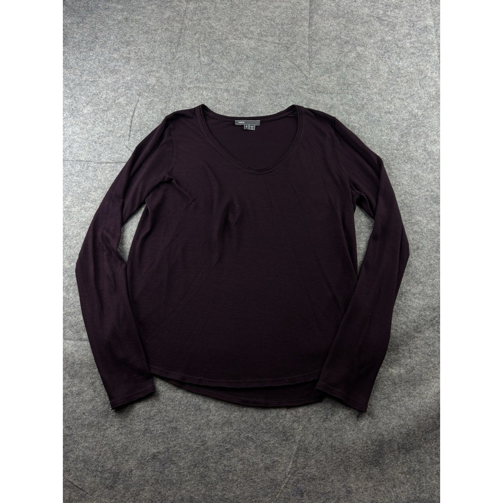 Vince Womens Long Sleeve Scoop Neck Top Plum Purple Viscose Blend Size S